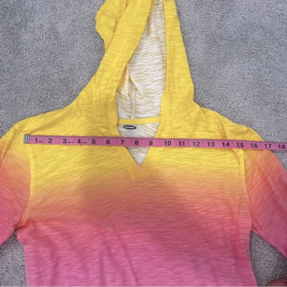 Old Navy Girls Sz 10/12 Hooded 1/2 Sleeve CoverUp Pink, Yellow, Purple Ombré - Picture 6 of 7